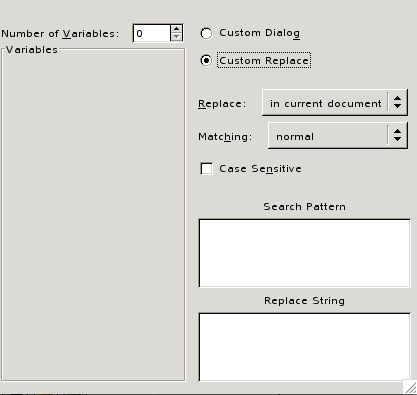 A screen shot of the custom replace dialog