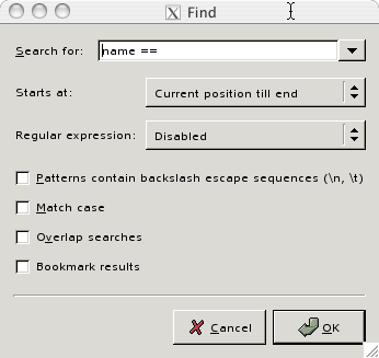 A screen shot showing how to search from the cursor's location.