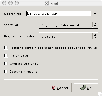 A screen shot showing how to search a string within a document, from start to end.