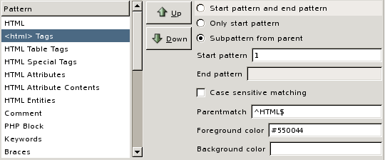 A screen shot of the <html> Tags pattern