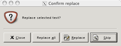 A screen shot showing the replace confirm dialog