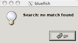 A screen shot showing the unsuccessful search window.