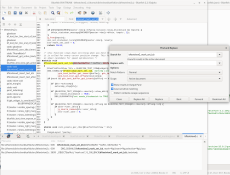Bluefish 2.2.15 editing C code, showing advanced search